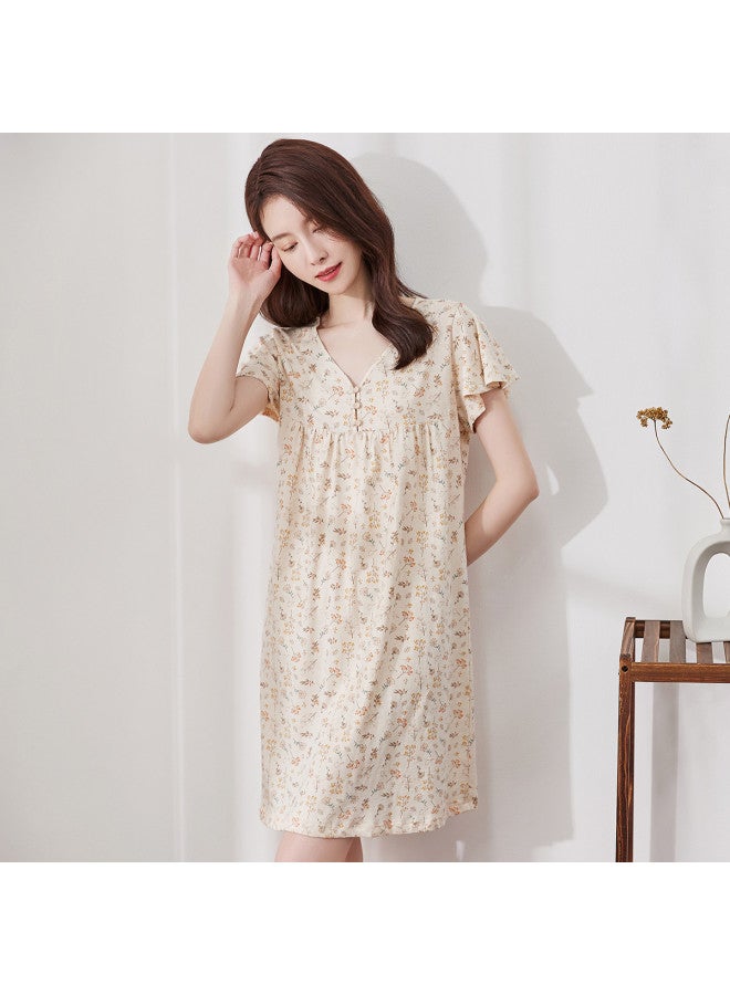Top melon Natural Colored Cotton, Pure Cotton】women's Short Sleeve Nightdress, Fresh And Subtle A-line Slimming Sleepwear, Breathable Pure Cotton - Image 3