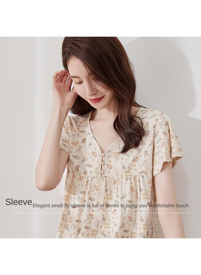 Top melon Natural Colored Cotton, Pure Cotton】women's Short Sleeve Nightdress, Fresh And Subtle A-line Slimming Sleepwear, Breathable Pure Cotton - Image 5