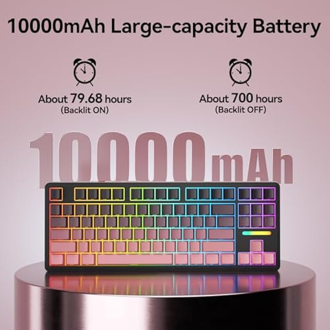 AUSDOM WIRELESS MECHANICAL GAMING KEYBOARD: 10000MAH BATTERY TRI-MODE 2.4G/BT5.3/USB-C HOT SWAPPABLE CUSTOM KEYBOARD WITH RGB BACKLIT, SIDE PRINTED PBT KEYCAPS, 15-LAYER GASKET STRUCTURE, BLACK PINK - Image 2