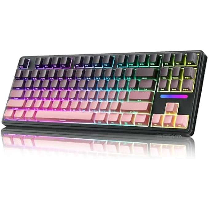 AUSDOM WIRELESS MECHANICAL GAMING KEYBOARD: 10000MAH BATTERY TRI-MODE 2.4G/BT5.3/USB-C HOT SWAPPABLE CUSTOM KEYBOARD WITH RGB BACKLIT, SIDE PRINTED PBT KEYCAPS, 15-LAYER GASKET STRUCTURE, BLACK PINK - Image 1