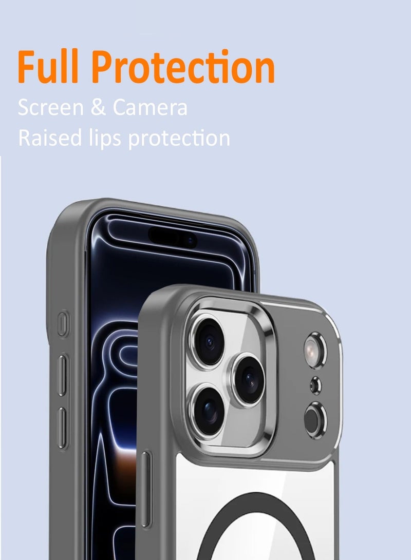 Techie حافظة آبل آيفون 17 برو ماكس ماغسيف – غطاء شفاف مضاد للصدمات، خلفية صلبة من الأكريليك المضاد للاصفرار مع TPU + PC، متوافق مع الشحن اللاسلكي – حافة رمادية - Image 2