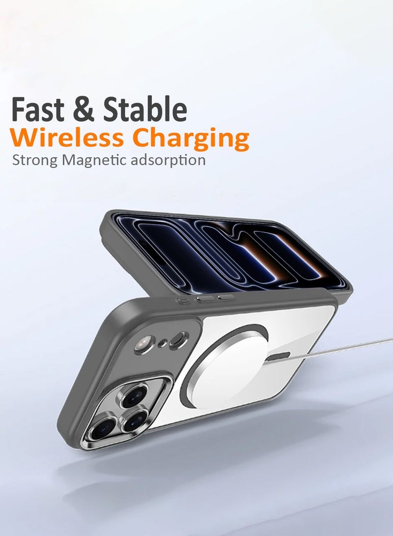 Techie حافظة آبل آيفون 17 برو ماكس ماغسيف – غطاء شفاف مضاد للصدمات، خلفية صلبة من الأكريليك المضاد للاصفرار مع TPU + PC، متوافق مع الشحن اللاسلكي – حافة رمادية - Image 3