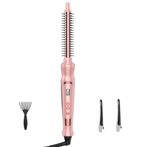 USHOW Heated Round Brush 12 Inch Small Curling BrushVolumizing Thermal Brush 05 Inch Ceramic Tourmaline Heated Hot Ionic Iron Tiny Curling Wand Hair Styler Tool Pink 05 inch - Image 1