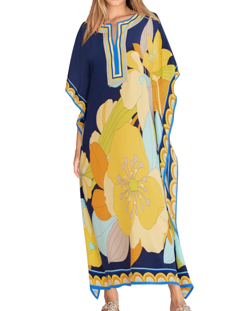 Eddoyee Kaftan Dresses for Women Batwing Sleeve Caftans Plus Size V Neck Beach Cover Up - Image 1