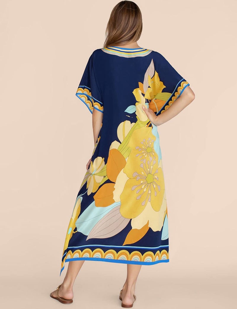 Eddoyee Kaftan Dresses for Women Batwing Sleeve Caftans Plus Size V Neck Beach Cover Up - Image 2
