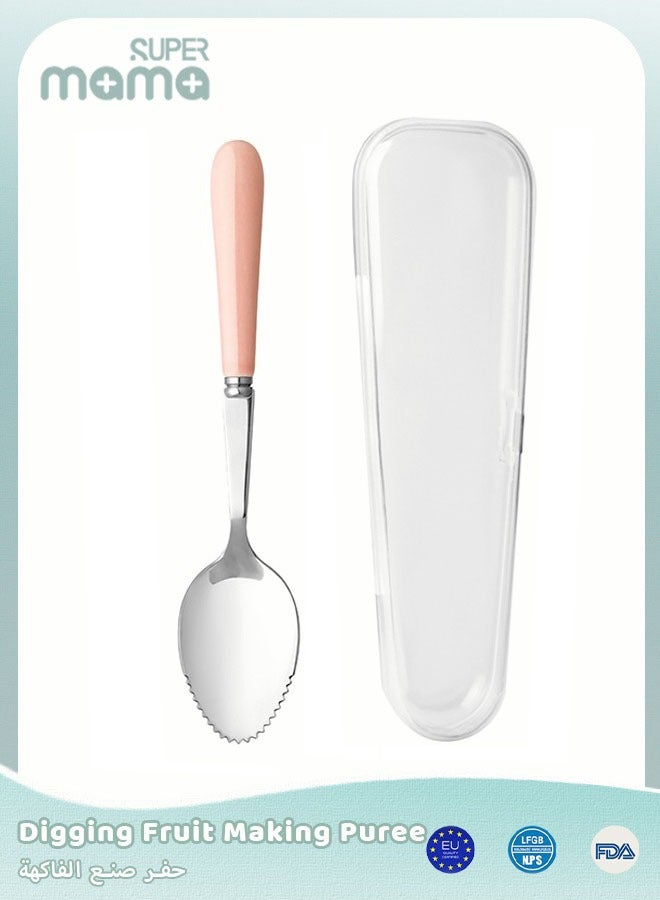 SUPERMAMA 1 Piece 304 Stainless Steel Spoon, Baby Feeding Serrated Spoons, Kids Digging Fruit or Toddler Complementary Food with Dust Box, Dishwasher Safe ﻿ - Image 1