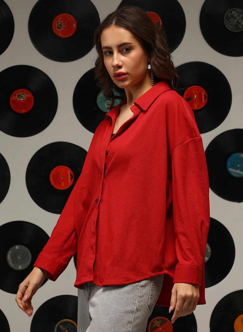 Campus Sutra Women's Scarlet Red Solid Oversized Shirt