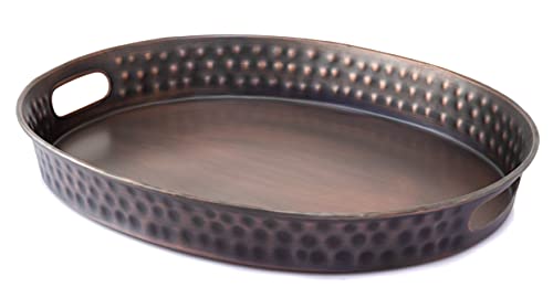 Monarch Abode 40604 Hand Hammered Metal Decorative Vanity Tray, Oval Ottoman Serving Tray for Kitchen Bathroom Counter - Image 2