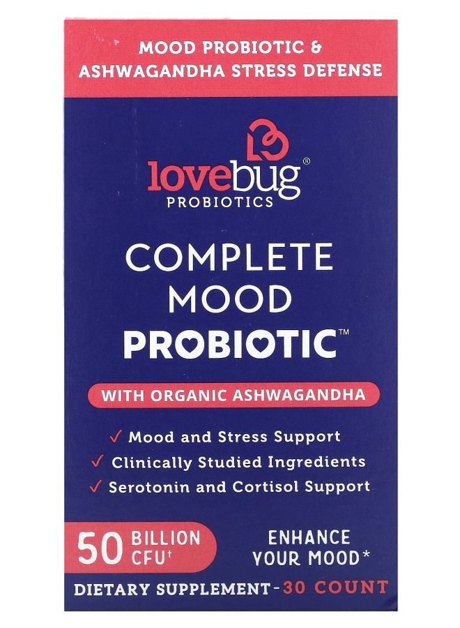 LoveBug Probiotics Complete Mood Probiotic with Organic Ashwagandha 50 Billion CFU 30 Count