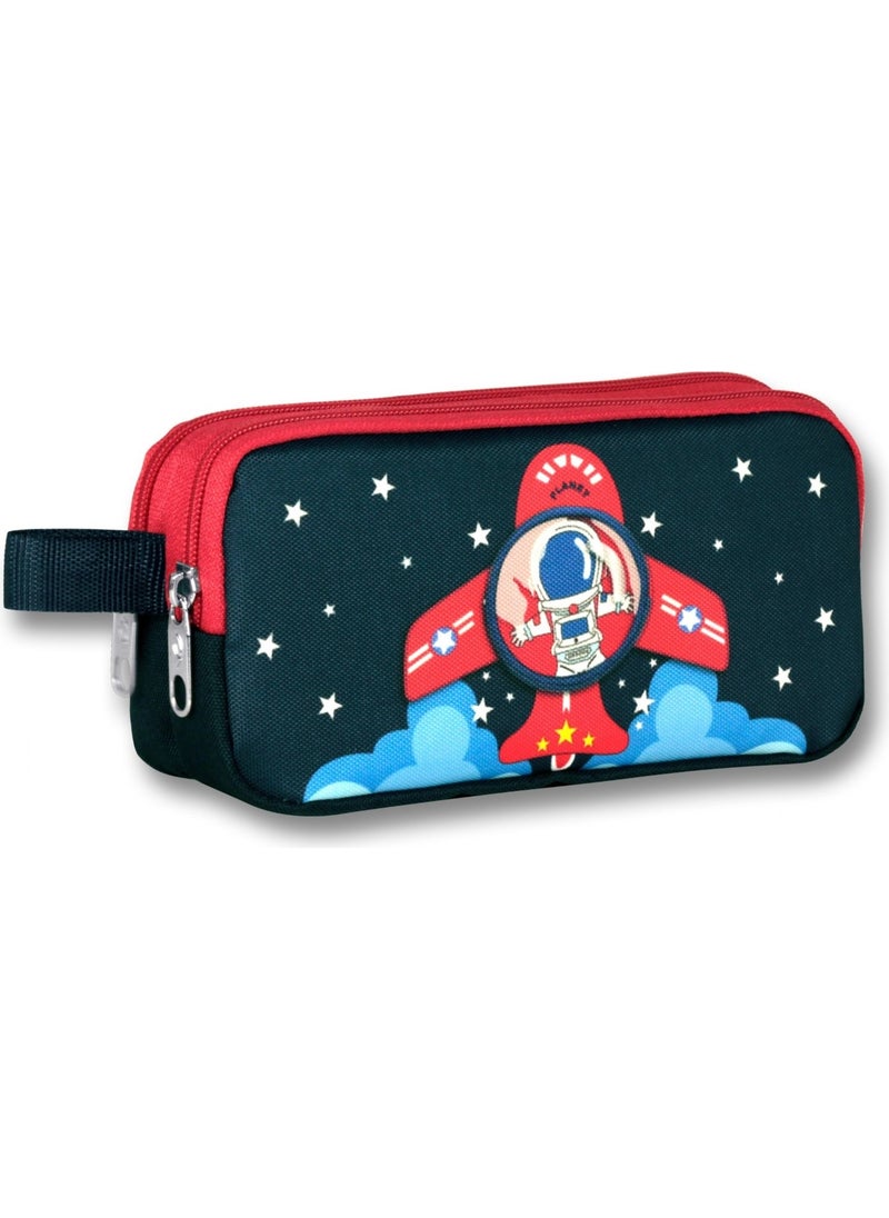 Cennec Astranot Printed Thermal Insulated Lunch Bag and Pencil Case Set - Red - Boy
