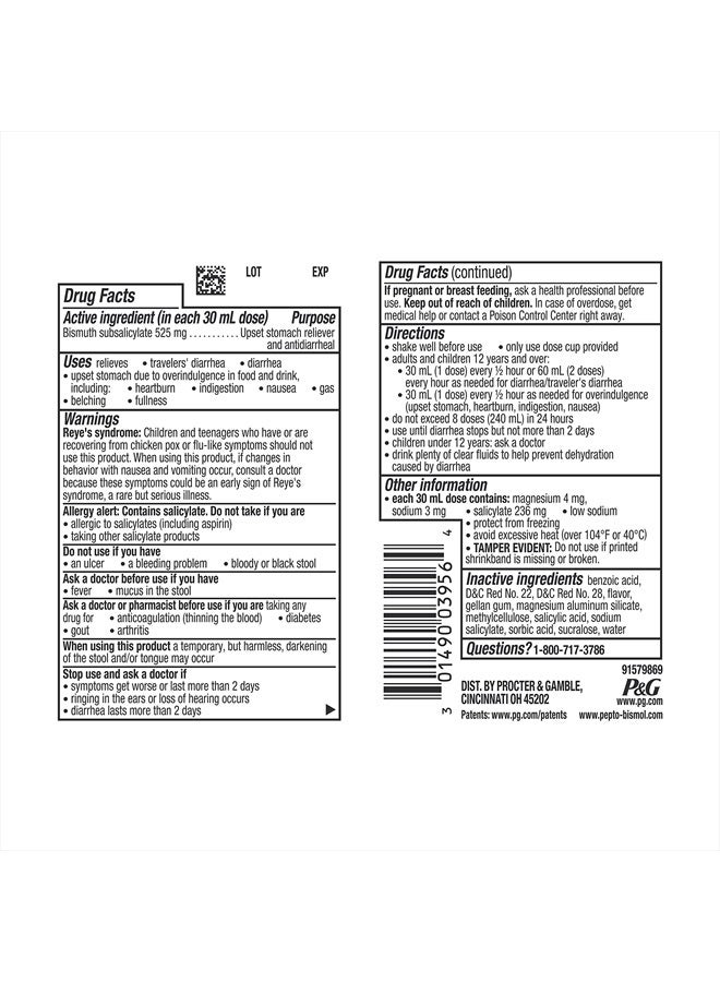 Pepto Bismol Liquid for Nausea, Heartburn, Indigestion, Upset Stomach and Diarrhea Relief, Cherry Flavor 8 oz - Image 2