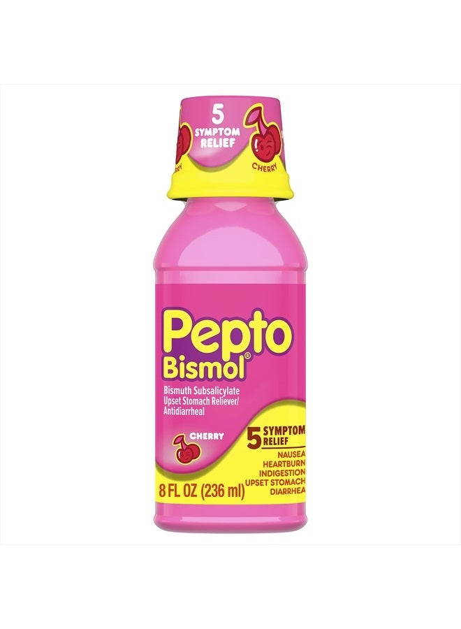 Pepto Bismol Liquid for Nausea, Heartburn, Indigestion, Upset Stomach and Diarrhea Relief, Cherry Flavor 8 oz - Image 1