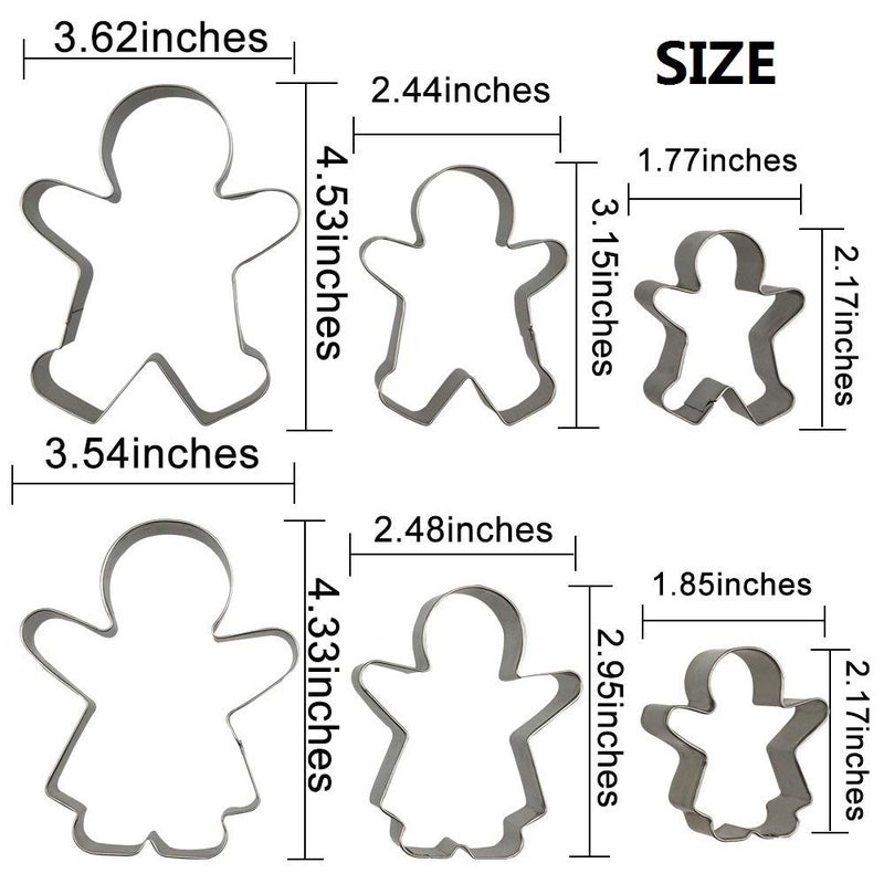 IShang Gingerbread Man and Gingerbread Woman Shaped Cookie Cutters Set of 6 pcs  Stainless Steel Boys and Girls Fondant Cut-outs Set Baking DIY Molds - Image 3