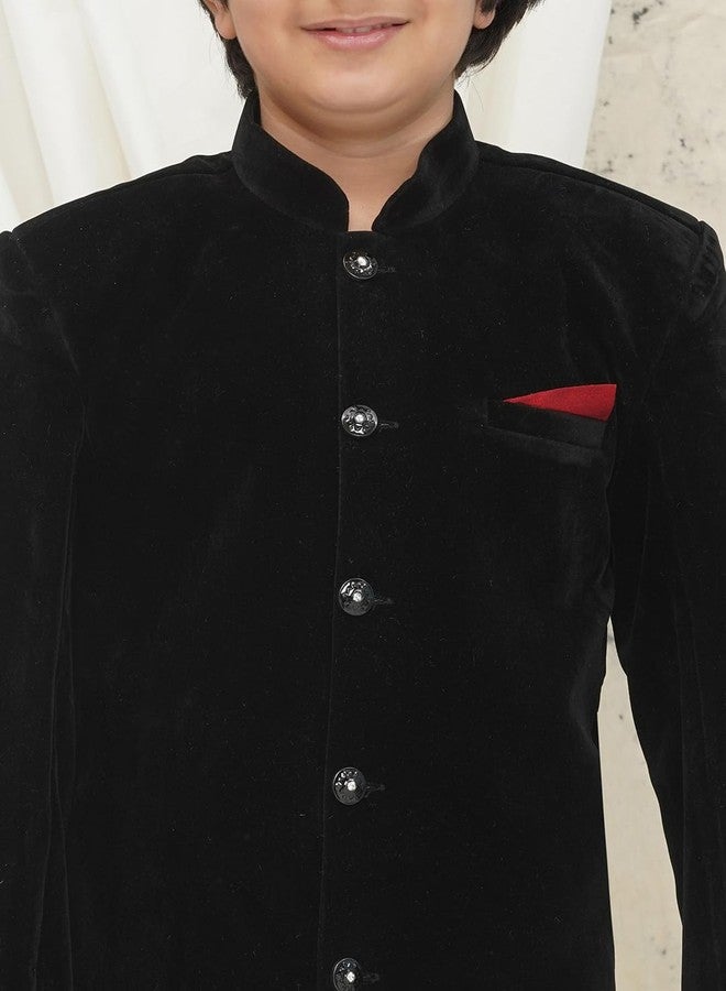 AJ DEZINES Velvet Sherwani Set for Boys | Kids Ethnic Wear | Traditional & Party Outfit Sherwani for Weddings Festivals & Special Occasions | Stylish Sherwani Set for Kids Boys | Regular Fit | BLACK-3 - Image 5