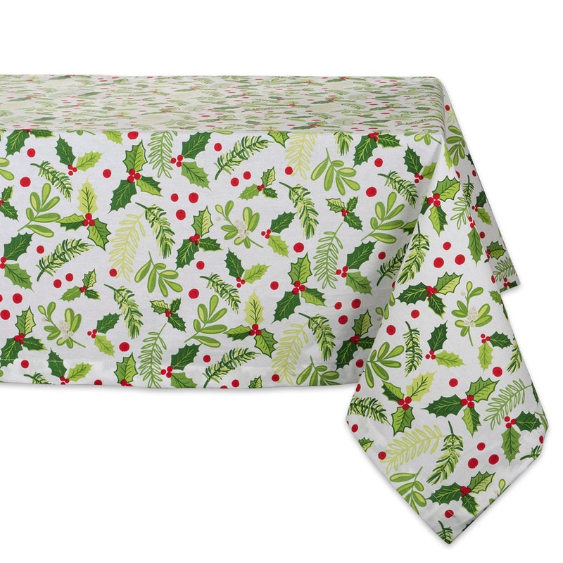 DII Boughs of Holly Collection Decorative Holiday Dining Table Kitchen Dcor Square Tablecloth 52x52 Christmas Greenery