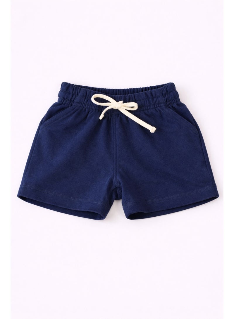 Tippytoes Boys Cotton French Terry Shorts Navy Blue Toddler Kids Casual Drawstring Pockets Everyday Wear (12M 18M 2Y 3Y 4Y 5Y 6Y 7Y) - Image 1