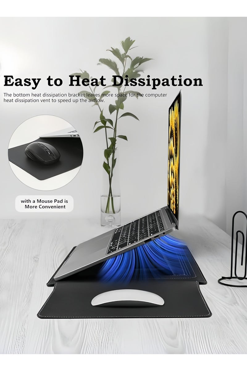 Hiras Laptop Sleeve 14 inch 3-in-1 with Foldable Stand, Mouse Pad & Accessory Pouch for MacBook, Black - Image 3
