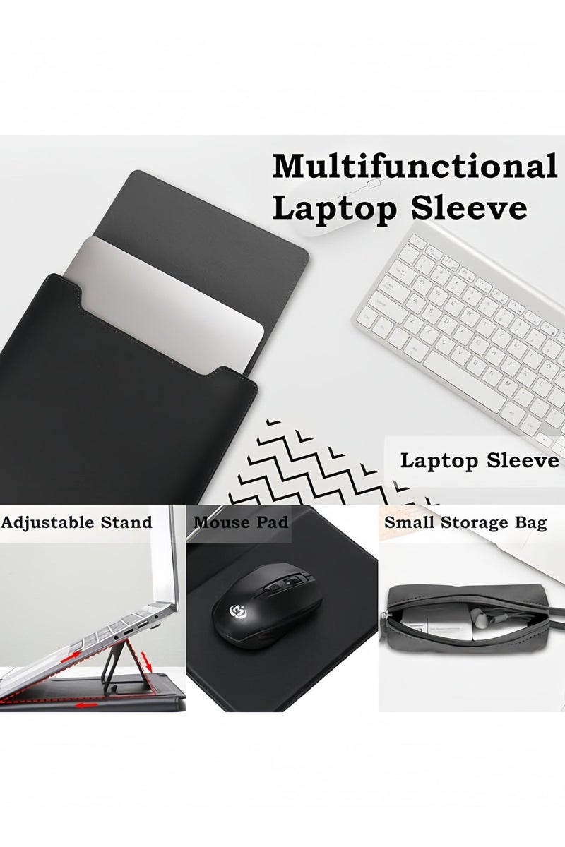 Hiras Laptop Sleeve 14 inch 3-in-1 with Foldable Stand, Mouse Pad & Accessory Pouch for MacBook, Black - Image 2
