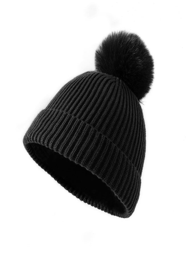 Lallier 3Pcs Kids Hat Scarf and Snow Gloves Set, Winter Knit Warm Soft Pom-Pom Beanie Outdoor for Boys Girls and Toddlers (Black) - Image 2