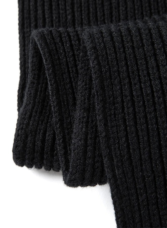 Lallier 3Pcs Kids Hat Scarf and Snow Gloves Set, Winter Knit Warm Soft Pom-Pom Beanie Outdoor for Boys Girls and Toddlers (Black) - Image 5