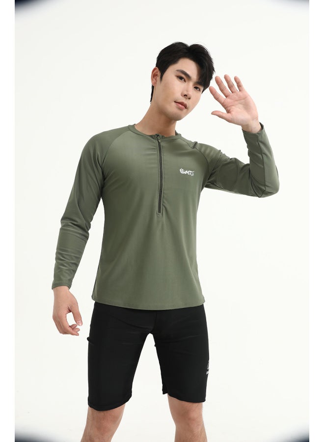Sunscreen Quick-drying Diving Suit Men's Split Long-sleeved Five-point Pants Warm Swimming Suit Army Green Surfer Suit