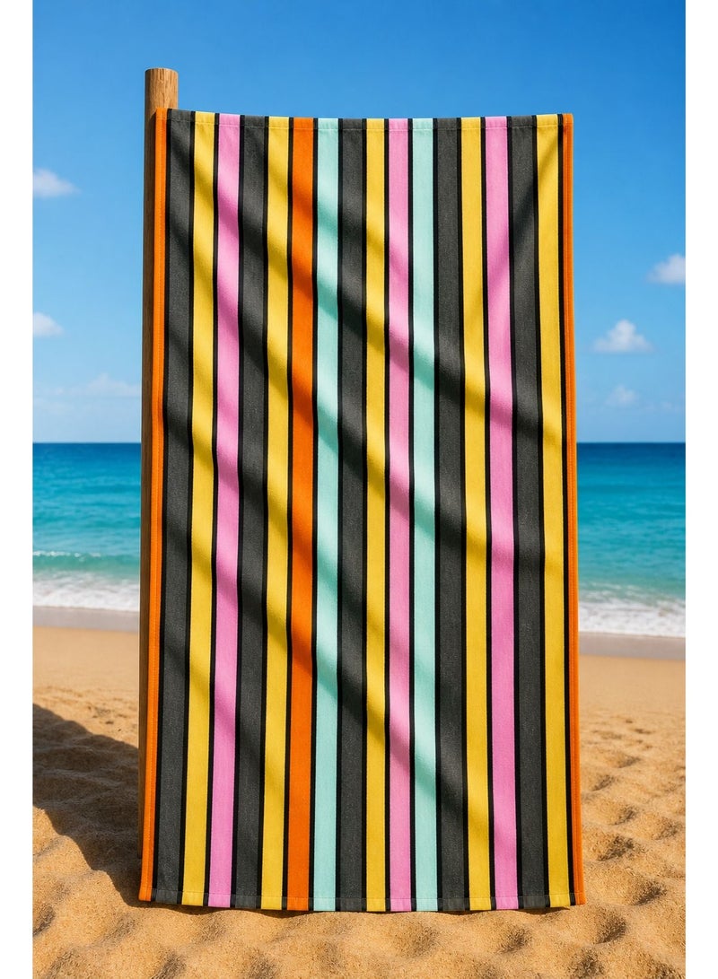 snooze Beach towel, 170*90 cm, orange sea stripes design - Image 1