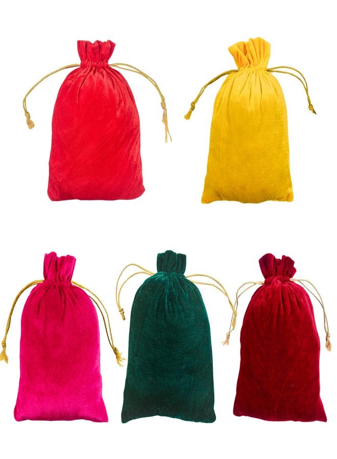 Dulhan Potli Handbags For Women | Set Of 5 Multicolor Velvet Potli Bags For Ladies For Wedding | Gifting Bags For Women | Batwa Potlis bags for Marriage Dry fruit Packing |7x9 Medium - Image 1