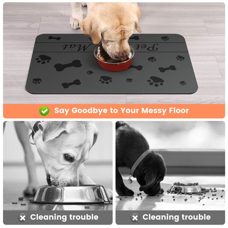 DK177 Pet Feeding Mat-Absorbent Pet Placemat for Food and Water Bowl, with Waterproof Rubber Backing, Quick Dry Water Dispenser Mat for Dog and Cat (20"x12", Bones) - Image 3