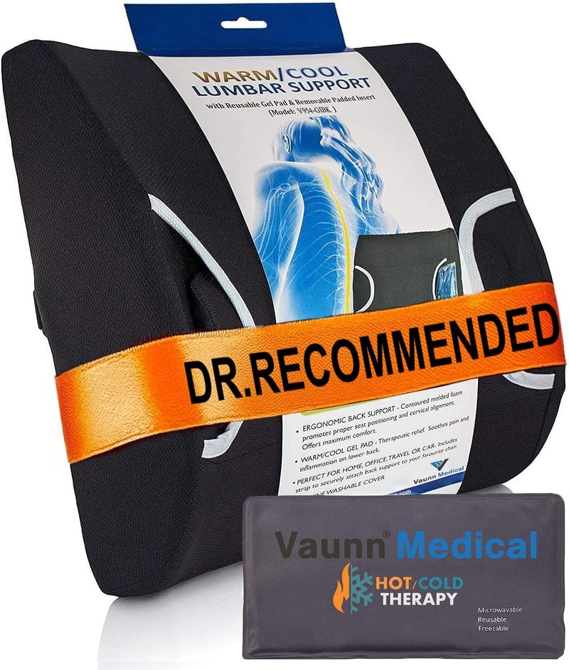 Vaunn وسادة دعم أسفل الظهر الطبية المؤهلة لـ FSA/HSA مع إدخال صلب ووسادة جل ساخنة/باردة - Image 1