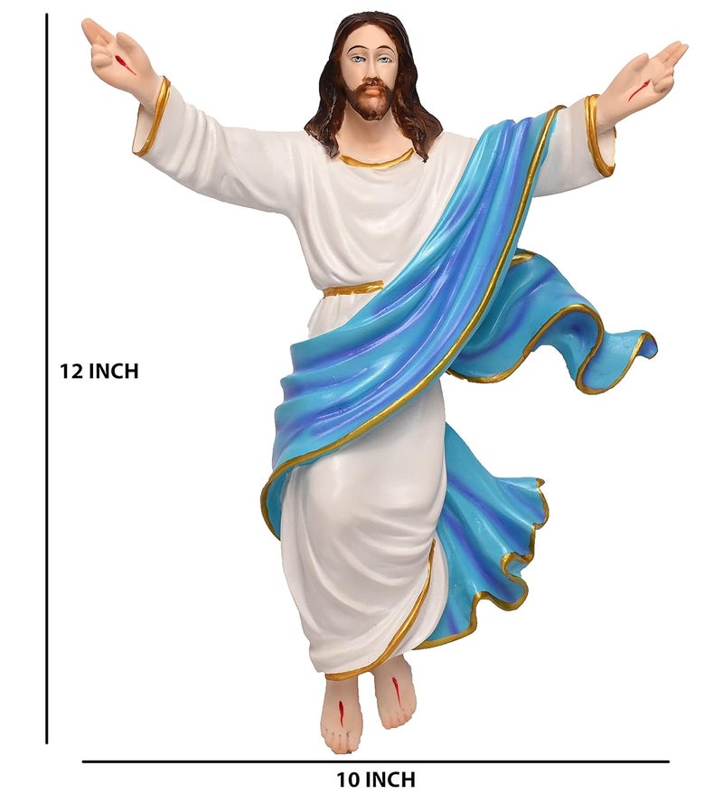 KariGhar Risen Christ Jesus Christ 3 x 10 x12 Inches Catholic Idol Perfect for Prayer Room Drawing Room Bedroom Decoration Gifting A0042 Blue White Idol - Image 3