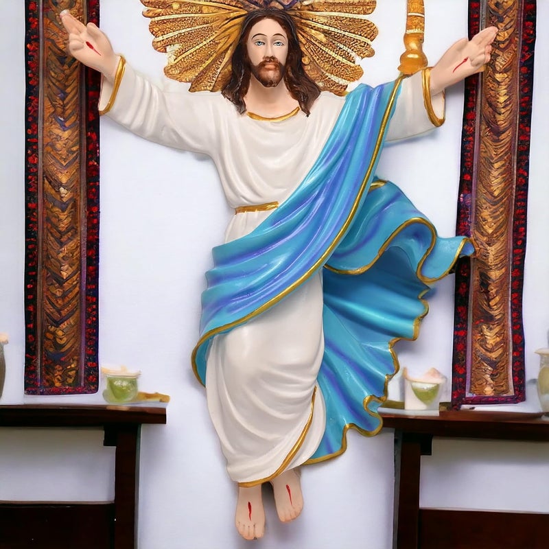 KariGhar Risen Christ Jesus Christ 3 x 10 x12 Inches Catholic Idol Perfect for Prayer Room Drawing Room Bedroom Decoration Gifting A0042 Blue White Idol - Image 1