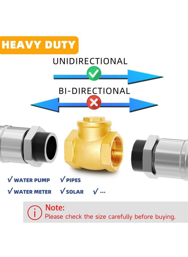 SYWUWV NPT 3/4" One Way Check Valve, DN20 Swing Brass Non Return Check Valve To Prevent Water Backflow, Female Thread Horizontal Fuel Oil Water Gas Air Check Valve To Prevent The Medium Backflow - Image 2