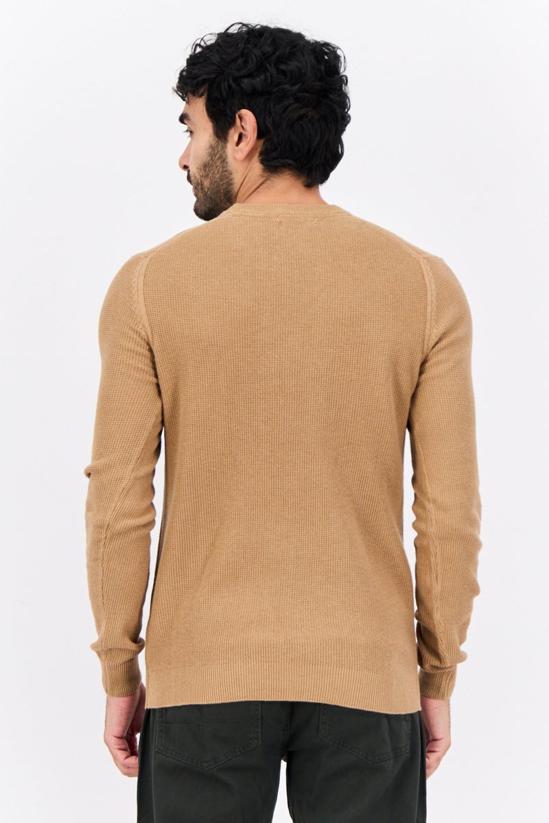 Sorbino Men Crew Neck Knitted Long Sleeves Sweater, Tan  - Image 3