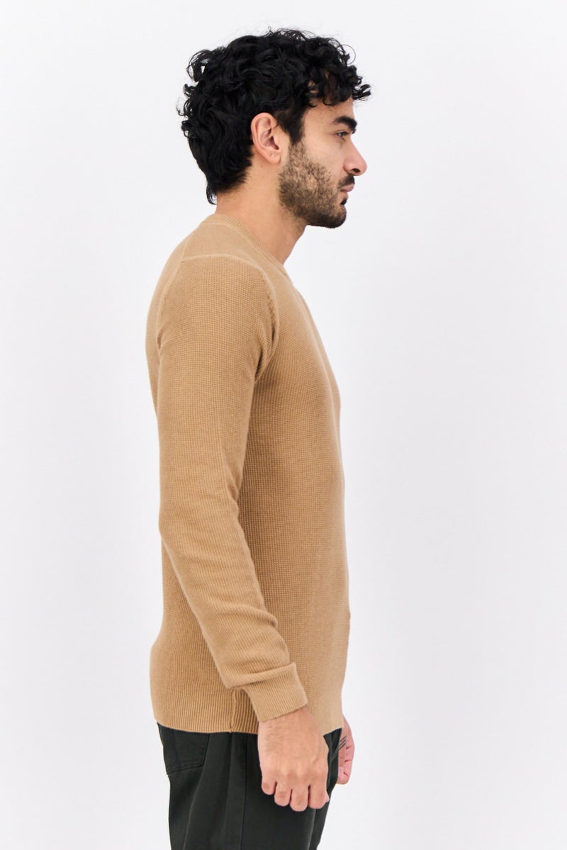 Sorbino Men Crew Neck Knitted Long Sleeves Sweater, Tan - Image 2