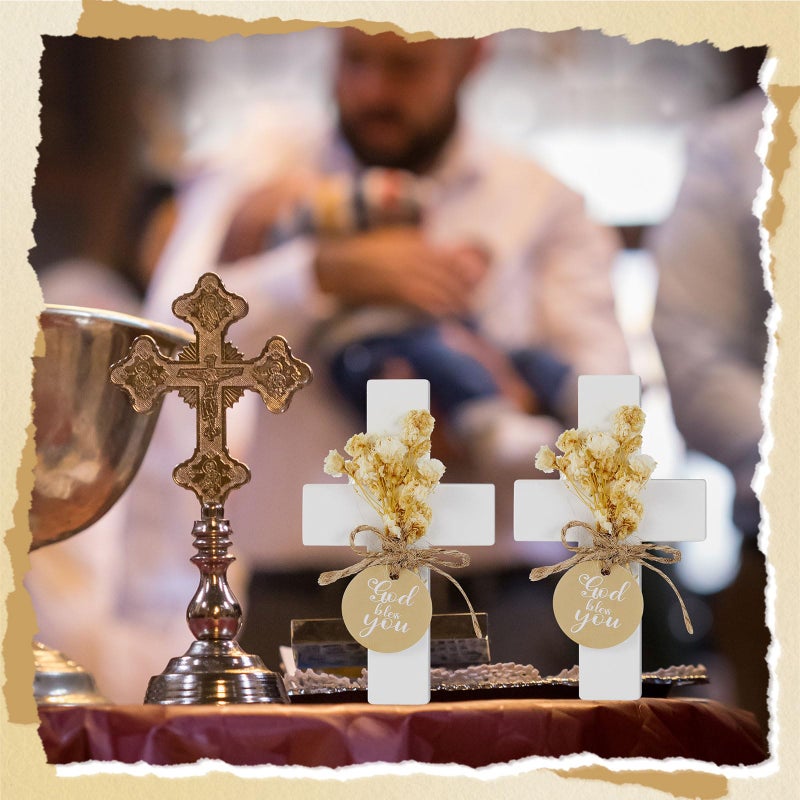 Flutesan 12 Sets Baptism Favors for Guests First Communion Wooden Cross Fridge Magnets with Flower and Bag, Christian Souvenirs Gift for Party Decoration, Baby Shower, Kitchen Decor (Classic,White) - Image 5