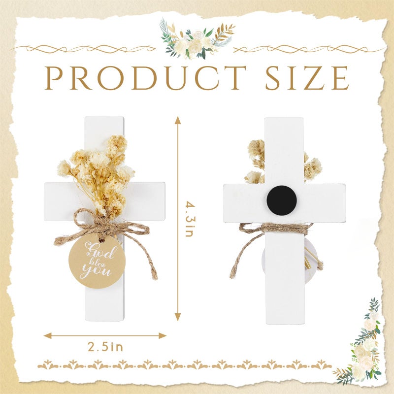 Flutesan 12 Sets Baptism Favors for Guests First Communion Wooden Cross Fridge Magnets with Flower and Bag, Christian Souvenirs Gift for Party Decoration, Baby Shower, Kitchen Decor (Classic,White) - Image 2