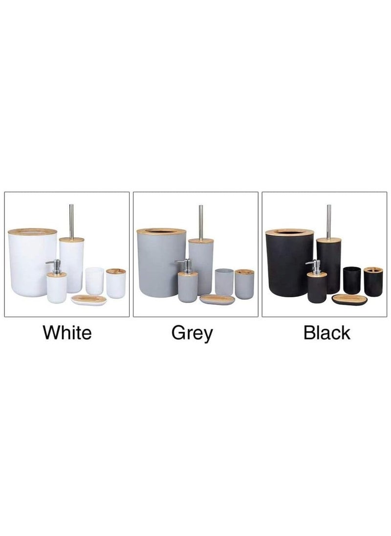 Laipi Bamboo Wooden Bathroom Accessories Set, 6 cs Gift Set Toilet Brush, Soap Dispenser, Waste Bin, Toothbrush Holder, Soap Dish Cup Set  - Image 2
