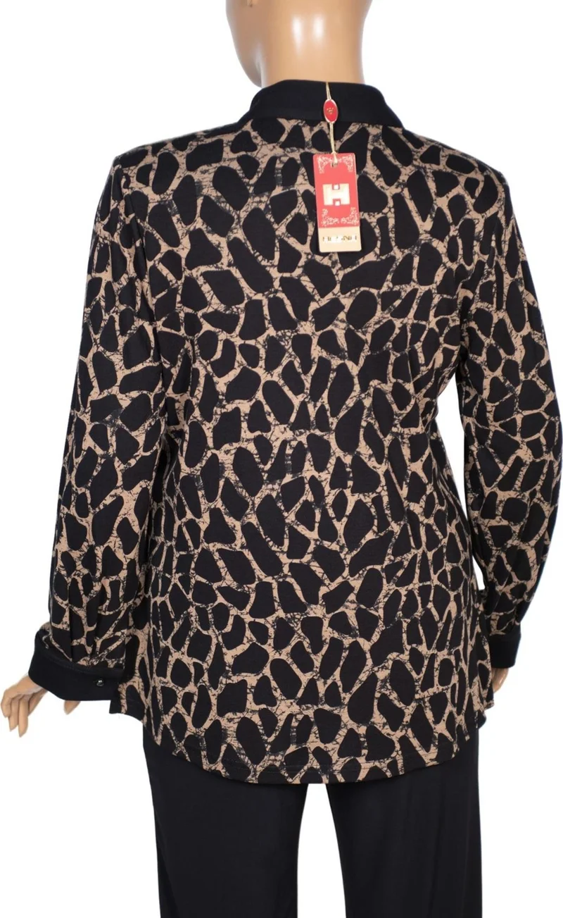 حسنة Women's Feza Stone Patterned Black Shirt