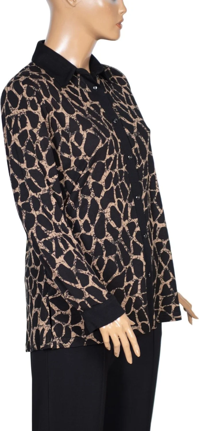 حسنة Women's Feza Stone Patterned Black Shirt