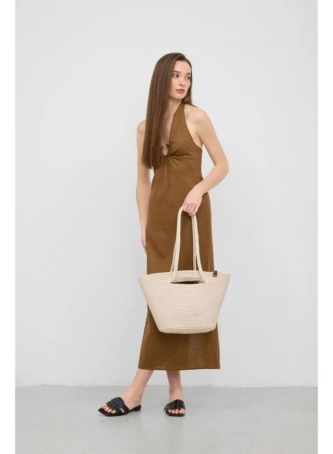 Shule Bags  Santa Elden Straw Shoulder Bag with Handle Cream. for Women | Best Price UAE