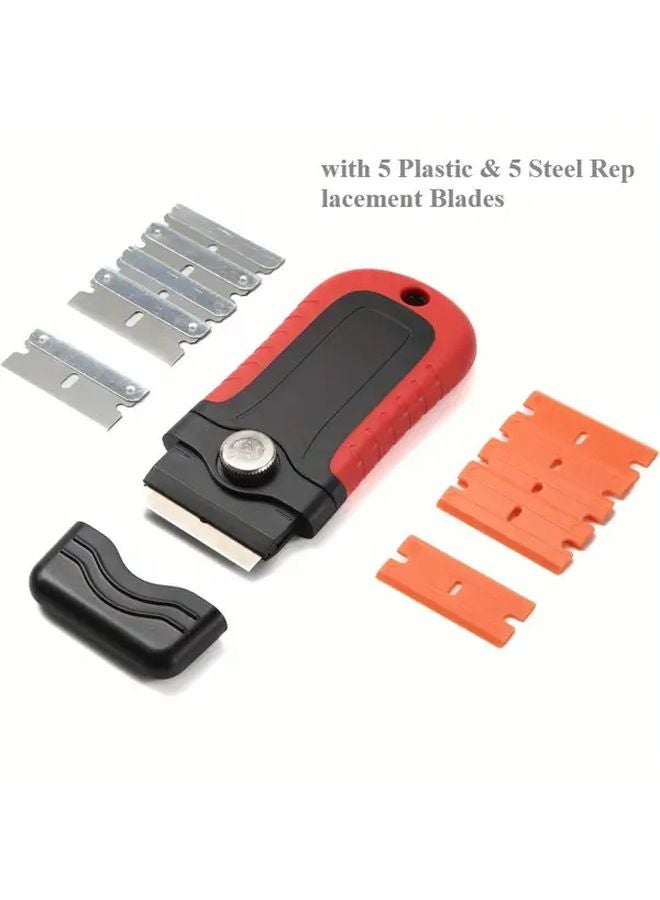 2 In 1 Non Scratch Oven Scraper Tool Black And Red With 5 Plastic 5 Steel Replacement Blades - Image 1