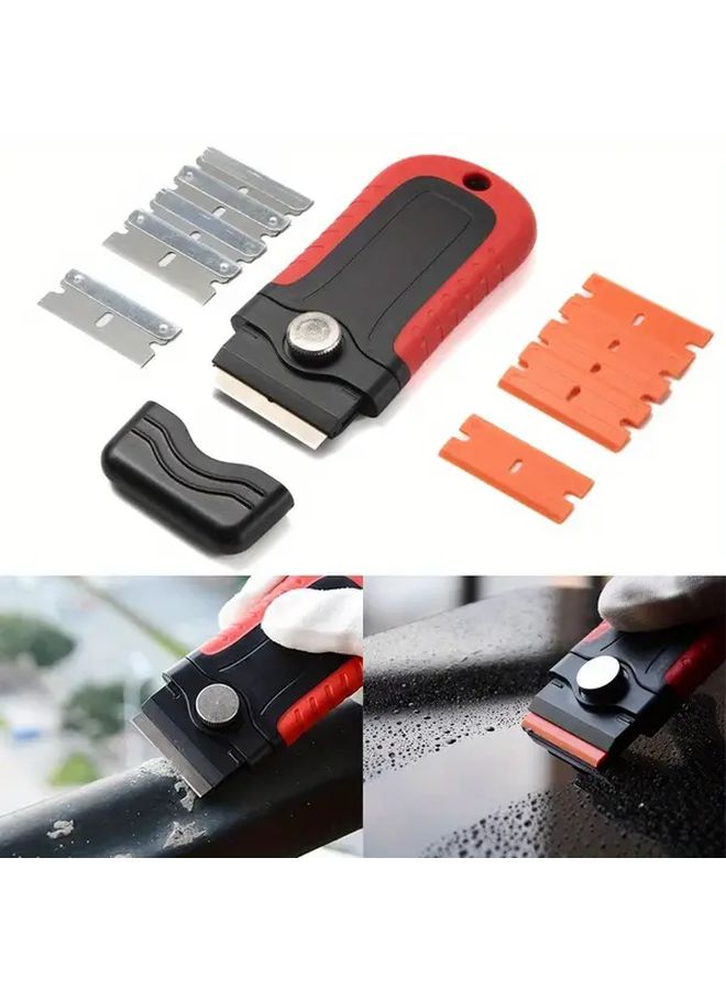 2 In 1 Non Scratch Oven Scraper Tool Black And Red With 5 Plastic 5 Steel Replacement Blades - Image 2