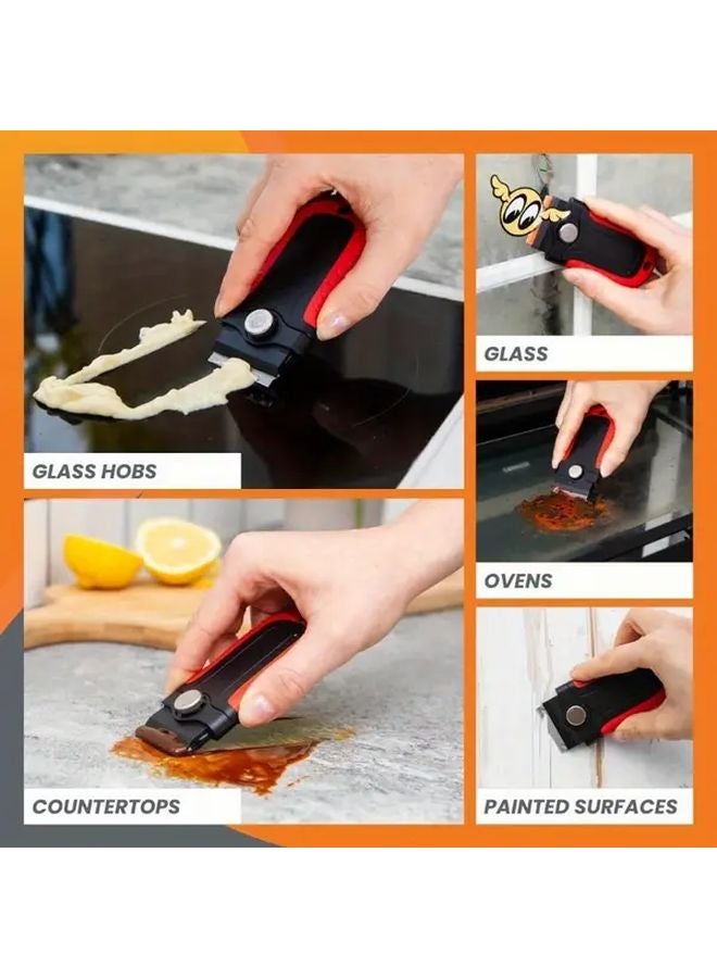 2 In 1 Non Scratch Oven Scraper Tool Black And Red With 5 Plastic 5 Steel Replacement Blades - Image 3