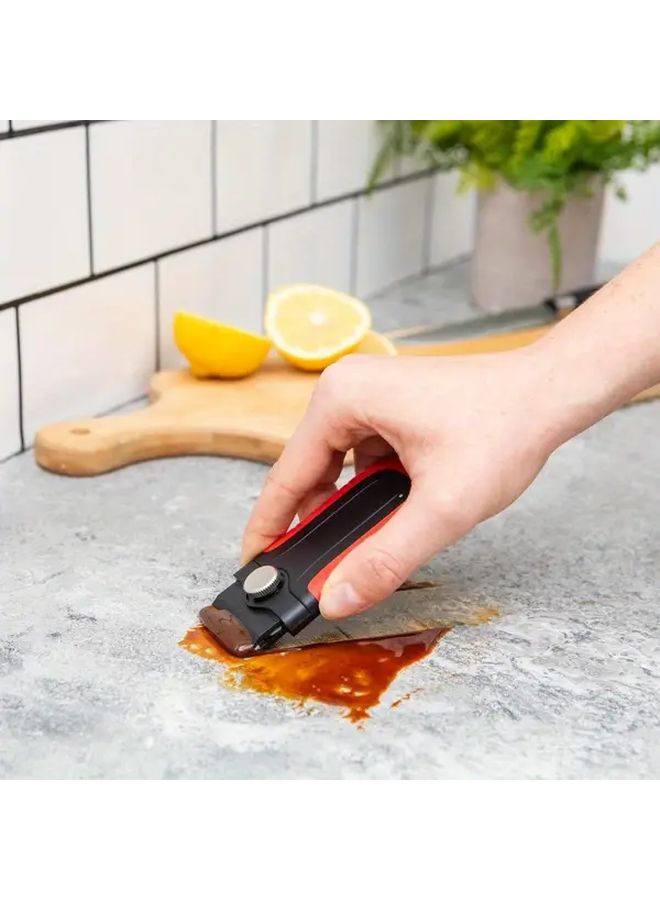2 In 1 Non Scratch Oven Scraper Tool Black And Red With 5 Plastic 5 Steel Replacement Blades - Image 5