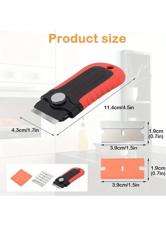 2 In 1 Non Scratch Oven Scraper Tool Black And Red With 5 Plastic 5 Steel Replacement Blades - Image 4
