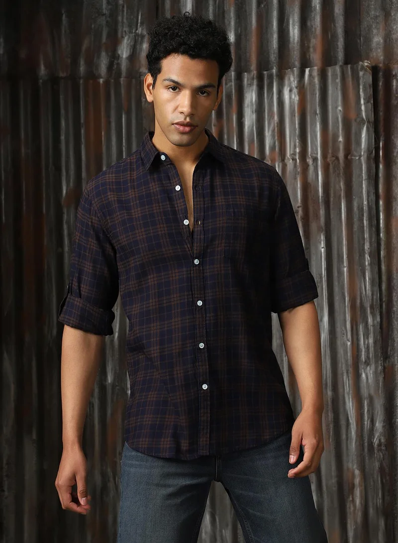هاي ستار Men's Multicoloured 100% Cotton Checkered Button Down Shirt