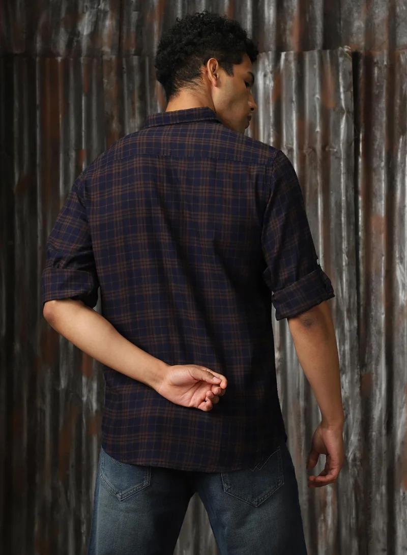 HIGH STAR Men's Multicoloured 100% Cotton Checkered Button Down Shirt