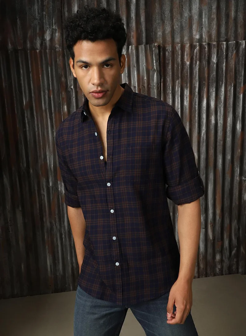 HIGH STAR Men's Multicoloured 100% Cotton Checkered Button Down Shirt