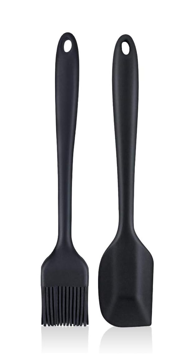 Baskety Silicone NonStick Heat Resistant Spatula Multi Purpose Tools for Kitchen Cooking Set of 2 BlackSpatula Small 206cmSilicone Basting Brush 21cm - Image 1
