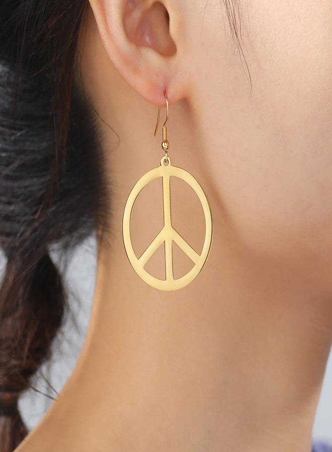 UNIFT Peace Sign Dangle Earrings for Women Stainless Steel Hippie Style Peace Geometric Earring Jewelry Accessories for 60s or 70s (gold) - Image 4